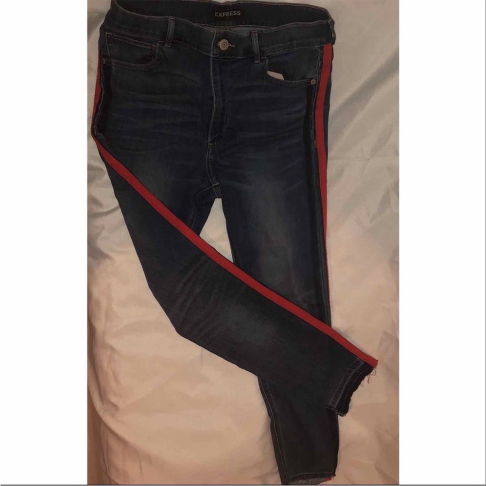 Express Dark Blue Jeans with Red Stripe